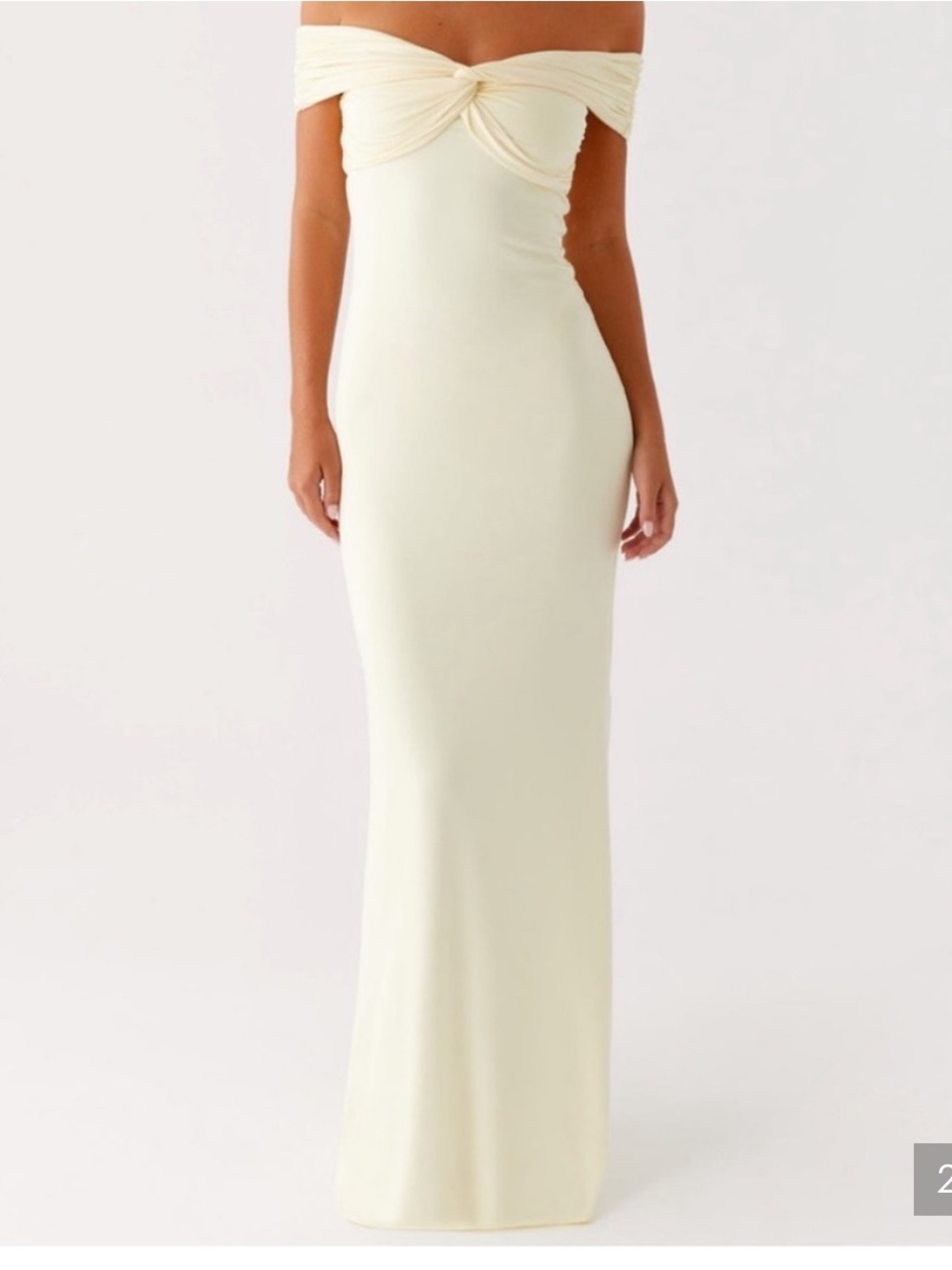 Peppermayo Cream Off-Shoulder Twist Maxi Dress